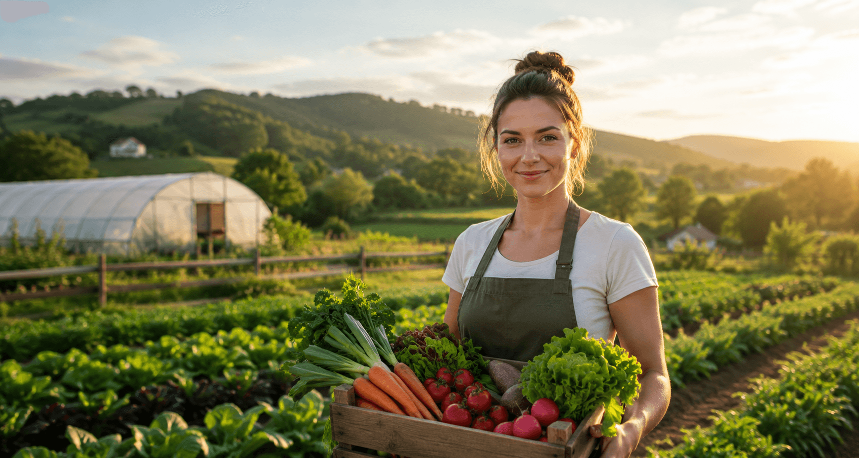 Ruralna preduzetnica sa svježim proizvodima na farmi